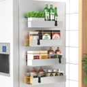 HuggieGems 4 Pack Magnetic Spice Storage Rack Organizer for Refrigerator and Oven, Silver Fridge Organizers and Storage