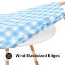 Smiry Round Picnic Tablecloth, Elastic Waterproof Fitted Vinyl Tablecloths for 57"-68" Tables, Flannel Backed Buffalo Plaid Table Cover for Dining, Camping, Outdoor, White and Baby Blue