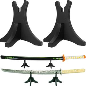 Sword Stand with Blade Slot Wood Samurai Katana Holder for Desktop Display Adjustable Weapon Display Stand for Long & Short Swords Dagger (Small - Single Tier)