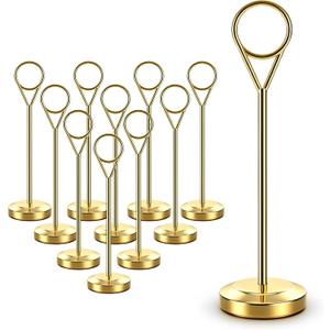 Radezon 16 Pcs Gold Table Number Holders, 6-Inch Stable Place Card Holders with Non-Slip Base, Metal Photo Stands for Wedding Table, Reception & Parties
