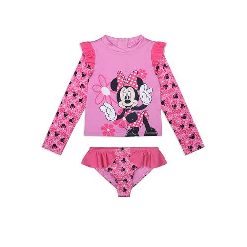 Disney Minnie Mouse Girls UPF 50+ Rash Guard & Bikini Bottom Two Piece Swimsuit Set for Toddlers to Little Kids Dark Pink 5