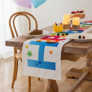 Keketoarrange Happy Birthday Table Runner Birthday Party Decorations Kitchen Dining Table Decoration for Home Party Décor Colorful Star White 13 x 72 inch