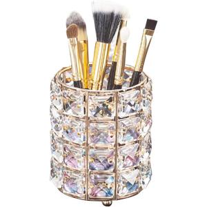 LUGUNU Makeup Brush Holder Organizer Crystal Vanity Decor Bling Personalized Comb Brushes Pen Storage Box Container (Gold 1 Pack)