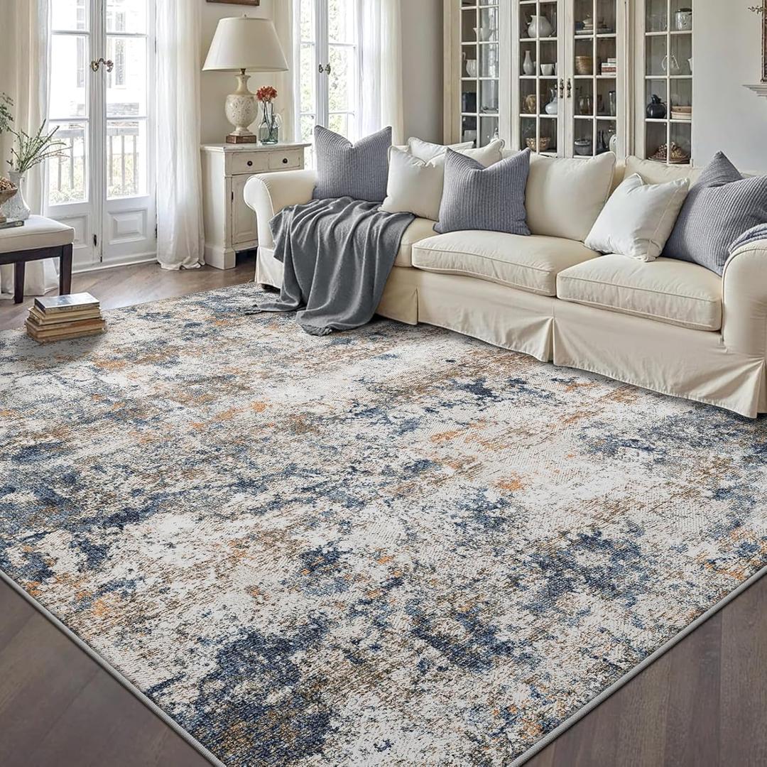 6x9 Washable Area Rug for Living Room, Multicolor Modern Vintage Abstract Rug Large Non-Slip Low Pile Soft Faux Wool Carpet, Kids and Pets Friendly for Bedroom Dining Room Farmhouse Home Decor Rug