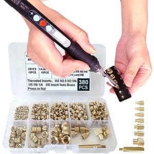 Heat Set Insert Tools kit Brass Nuts 3D Printing 60W Digital Soldering Iron and 380 Pcs Kit Threaded Inserts with Insert Tips M2 M2.5 M3 M4 M5 M6(1/4) M8 for inserts 3d printing and plastic