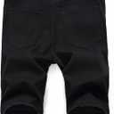 Enrica Men's Ripped Distressed Slim Fit Holes Denim Shorts (Black)