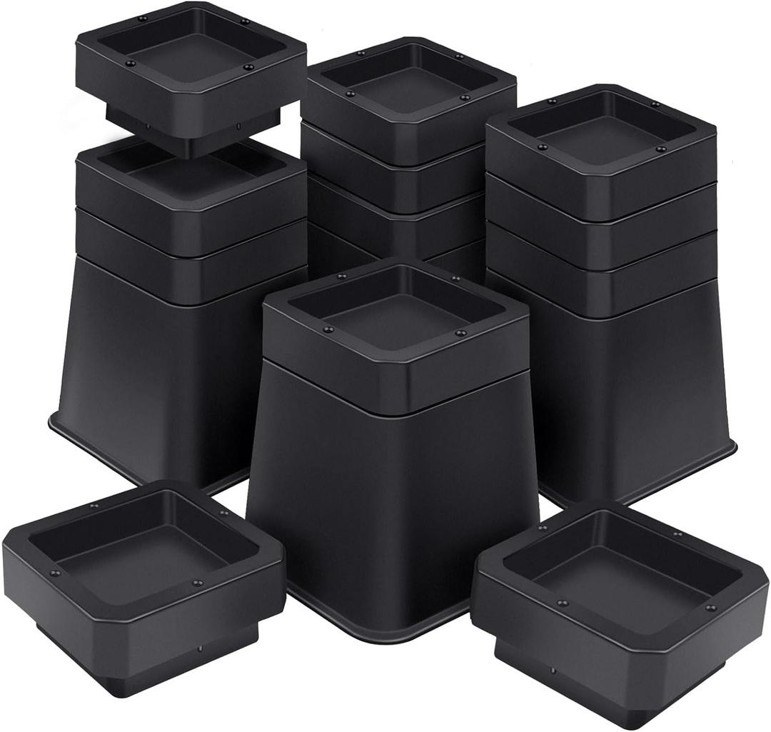 ANNKUT Bed Risers 6 inch Heavy Duty,Elevation in Heights 3456 InchAdjustable Furniture Risers for Chair Table and Desk Legs Lifting (4 Pack,Black)