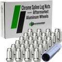 DPAccessories Chrome 7/16-20 Lug Nuts for Aftermarket Wheels - Closed End Spline Tuner - 34mm (1.35") Tall - Set of 24 - LCS3A1HC2CH04024 (24 Lug Nuts & 1 Tool for Aftermarket Wheels)
