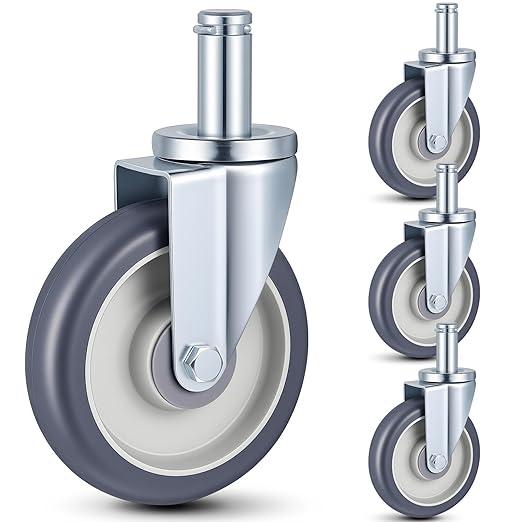 3 Pack 5" Caster Wheels Compatible with Metro Shelving, Grip Ring Stem Swivel Casters with Non-Marking TPR Wheels and Double Ball Bearings for Wire Shelving Racks Kitchen Lab Warehouse