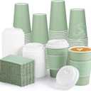 60 Pack Sage Green Coffee Cups with Lids Sleeves, 12oz Insulated To Go Paper Cups Sage Green Party Cups Disposable Easter Paper Cups, Drinking Cups for Wedding Birthday Baby Shower Party Supplies