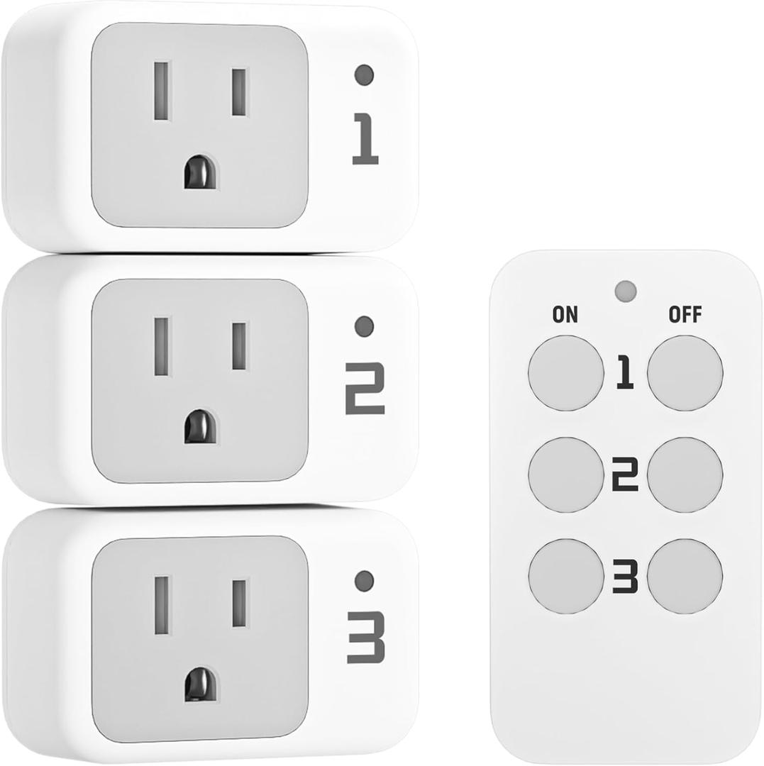 Remote Control Outlet, TESSAN Electrical Light Switch, Plug in Wall Plug with ON/Off Switch for Indoor String Lights, Lamps, Home Small Appliances, 100ft Range (1 Remote + 3 Outlets)