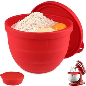 Foldable Silicone Bowl Liners for KitchenAid Tilt-Head 5QT Mixer,Mixing Bowls Insert with Lids，Dishwasher-Safe Food-Grade for Stand Mixer Accessories and Attachments(Red, 1 included)