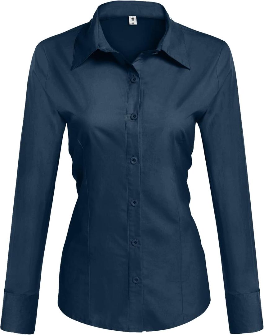 HOTOUCH Womens Cotton Basic Button Down Shirt Slim Fit Dress Shirts (X-Large, Navy Blue (Slim Fit, a Size Up for Relaxed Fit))