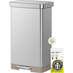 EKO Hudson Matte Stainless 75 Liter/20 Gallon Step Trash Can with Rear Trash Bag Storage Compartment (75 Liter)