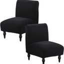 Armless Accent Chair Cover Stretch Jacquard Accent Chair Covers Without Arms Washable Armless Slipper Chair Slipcover Chair Furniture Protector Covers for Living Room Bedroom (Black, 2PC)