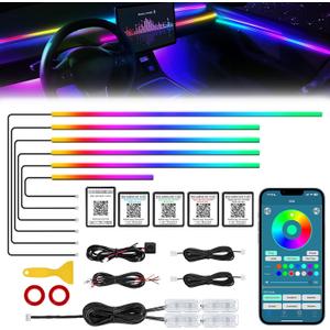 Dreamcolor Acrylic Interior Car LED Strip Light with Wireless APP, RGB 10 in 1 with 175 inches 612 LEDs Fiber Optic Strip Lights for Car, Dual Zone Symphony Neon Car Ambient Lighting