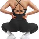 SUUKSESS Women 2 Piece Workout Sets Padded Tank Tops Tummy Control Leggings Gym Outfits (Black, L)