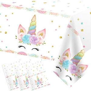 DaiUni 3PCS Unicorns Tablecloths for Birthday Decoration, Plastic Disposable Rectangle Table Covers for Kids Girls Baby Shower Party Supplies, 54" x 108"