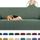 KEKUOU Stretch Sofa Cover Slipcover 1 Piece Couch Sofa Cover (79"-94") Furniture Protector 3 Seater Sofa with Elastic Bottom for Kids, Pet.Jacquard Small Checked Pattern Fabric(Large, Greyish Green)