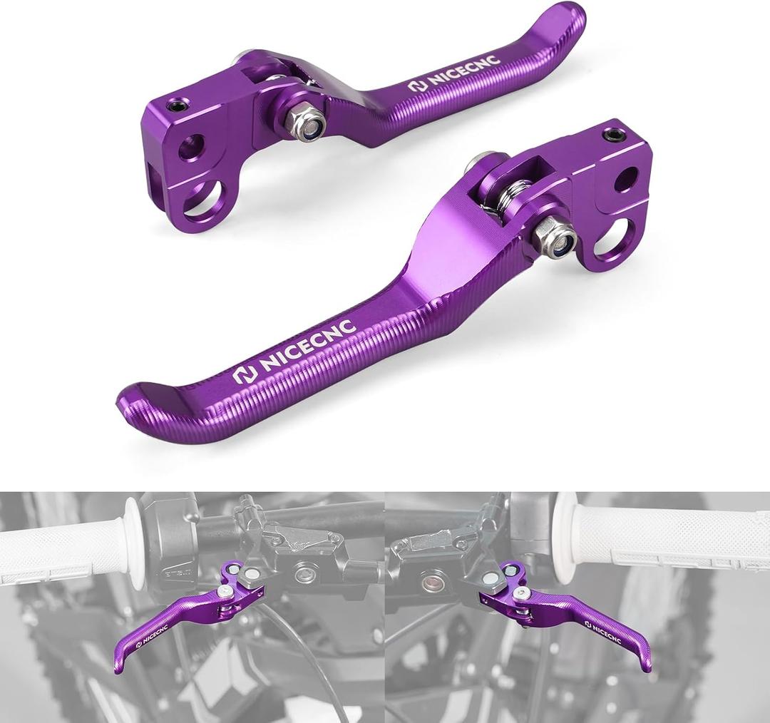 NICECNC Brake Levers Foldable Clutch Levers Front Rear Compatible with Surron Light bee X/S/ L1E Compatible with Segway X160 X260, 6061 Aluminum CNC Adjustable Handle Brake Lever, Purple
