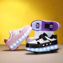 Roller Skate Shoes for Boys and Girls Kids LED Light Up Fashion Sneakers with Rechargeable and Detachable Wheels The Gift for Party Birthday Christmas Day (6.5 Big Kid, Black1558)