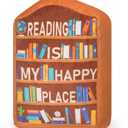 Thyle Book Lovers Gifts Plush, Bookshelf Plushie Book Buddy for Bookish Lovers, Reading is My Happy Place Bookshelf Plush Pillow Valentines Day Gifts for Reading Lover Bookish