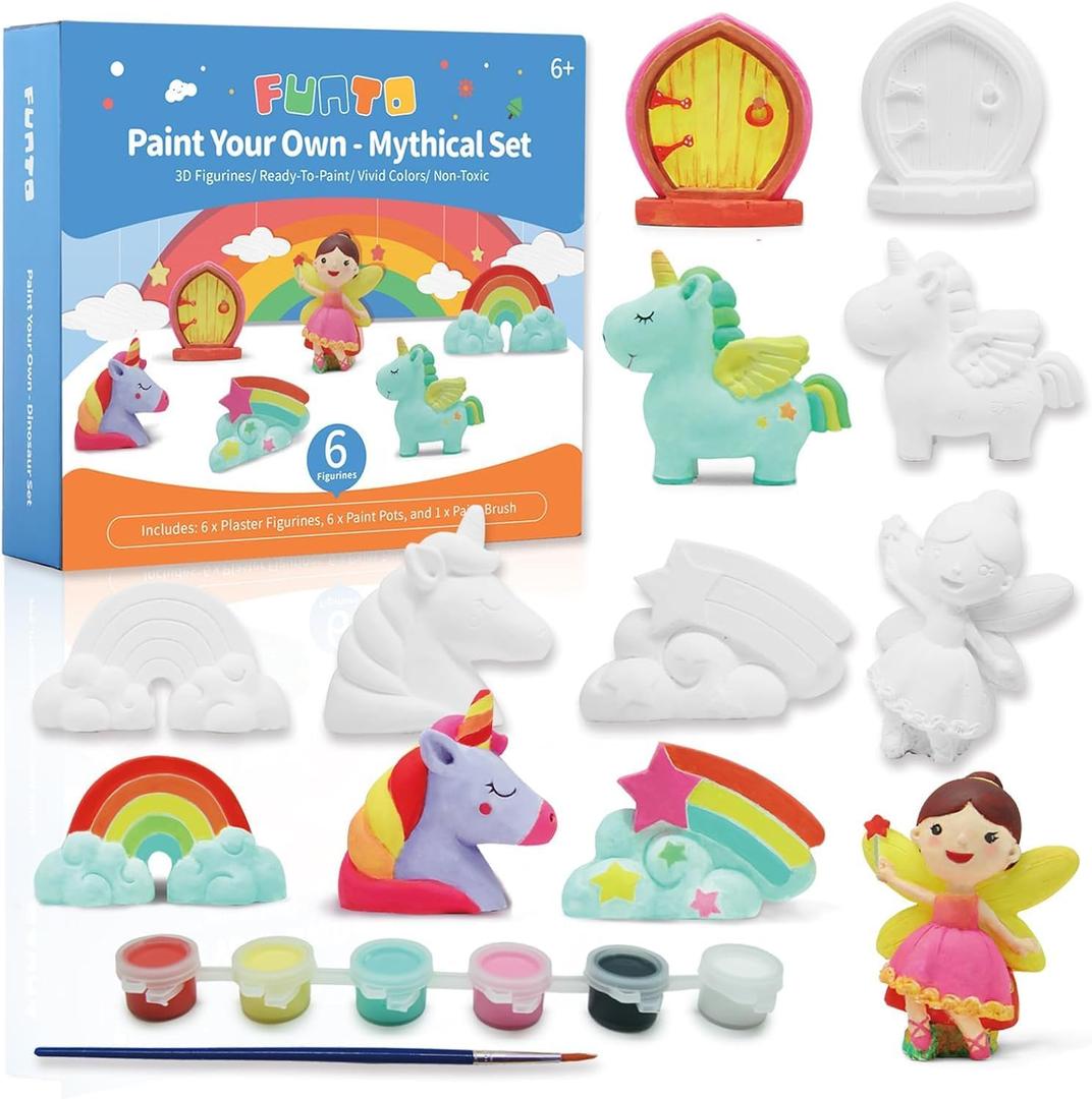 Funto Paint Your Own Unicorn Painting Kit, Arts and Crafts Set, STEAM Project Creative Activity DIY Toys, with 6 Figurines, 6 Paint Pots, 1 Brush (Ornament) Funto Paint Your Own Unicorn Painting Kit, Arts and Crafts Set, STEAM Project Creative Activity DIY Toys, with 6 Figurines, 6 Paint Pots, 1 Brush (Ornament)