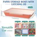12 Pcs Classroom Paper Storage Bins with Clear Latching Lid, Label Stackable Letter Size Flat Tray Container for Teacher Back to School Supplies Home Office Desk Arts Crafts (Boho,13x10in)