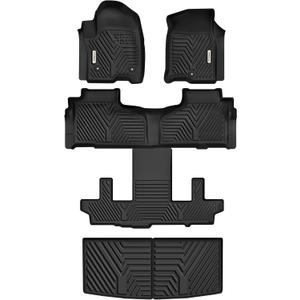 YITAMOTOR Floor Mats Compatible with GMC Yukon Chevy Tahoe 2021-2025 7 Seats, All-Weather TPE Custom Fit Tahoe Accessories (Only for Bucket Seats) 3 Row Floor Liner & Cargo Mat, Black