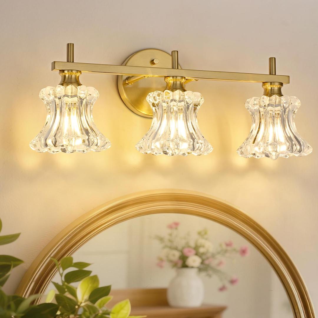 ElilyGiA Gold Bathroom Light Fixture 3-Lights Vintage Vanity Lights