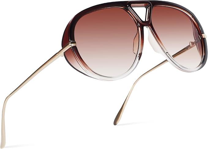 2 x Rtuerfik Oversized Aviator Sunglasses Retro Vintage Shades for Women Men Trendy Big Round Shield Sun Glasses