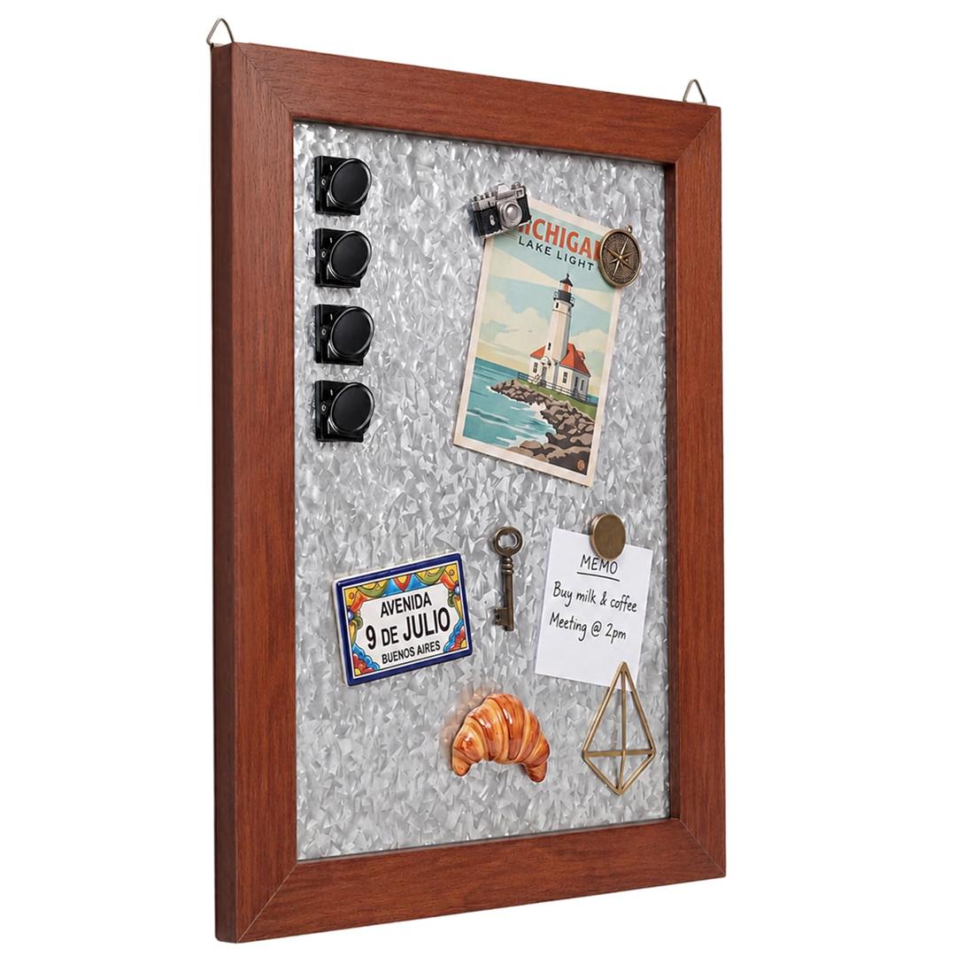 Extra Large Rustic Metal Magnetic Board with Frame 24" x 18" Farmhouse Barn Door Wood Framed Galvanized Metal Magnetic Memo Board Wall Organizer Farmhouse Wall Decor(Flat Framed)