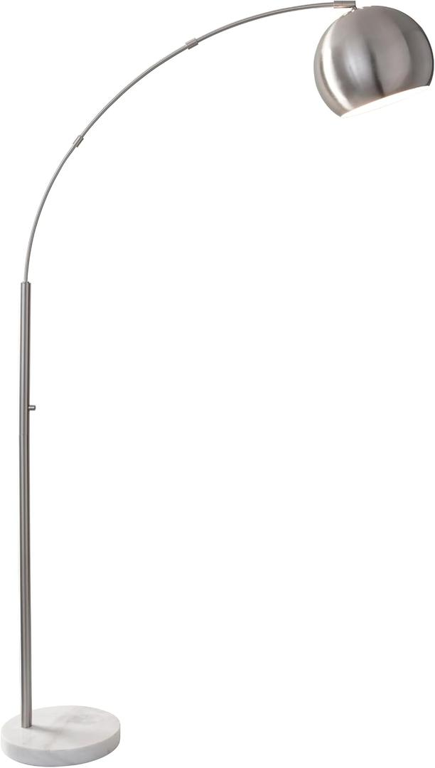Adesso Arc Floor Lamp with Marble Base, Brushed Steel Lampshade 3-Way Adjustable Brightness, Lamp for Bedroom, Living Room, and House Dcor, 78 x 12.5