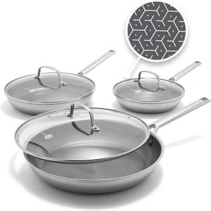 GreenPan Hybrid 6 Piece (8",10" & 12") Stainless Steel Skillets with Lids, 6 Piece Set