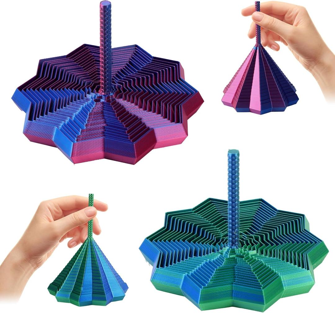 2Pcs 3D Printed Expanded Sensory Fidget Star, Expandable 4.3 Inch Fractal Fidget Toys Octagonal with Handle, Colorful Whirling Spiral Design for Stress Relief (Blue-Purple + Blue-Green)