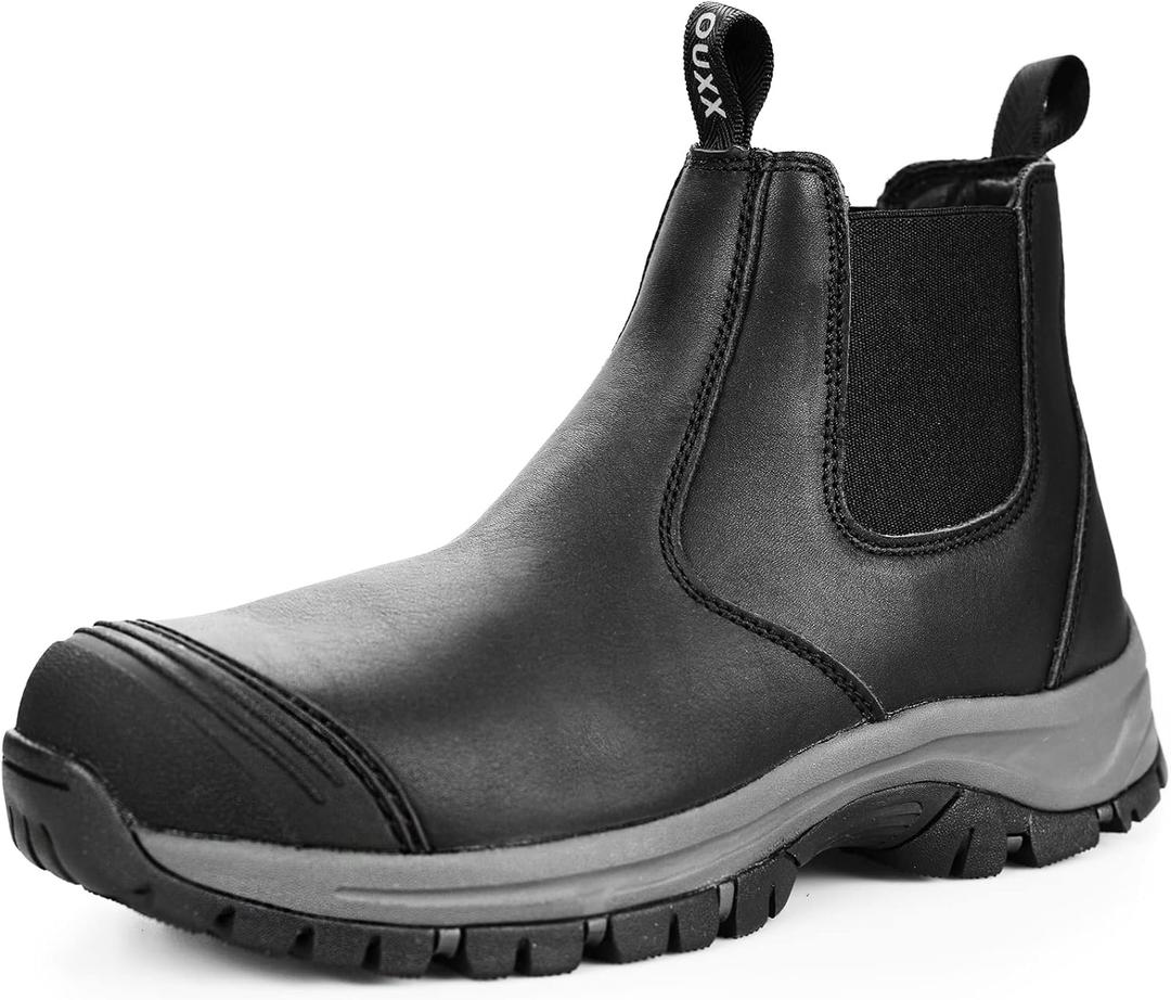 OUXX Steel Toe Chelsea Work Boots for Men  Slip-On Safety Boot, Waterproof Leather, Slip-Resistant Sole, Kevlar Puncture-Proof Midsole, ASTM F2413-18 EH Rated (Ox2622, Black)