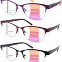 3 Pack Progressive Reading Glasses for Women Men Metal Half Frame Multifocal Readers with Spring Hinges