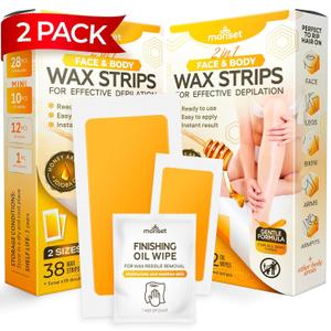 Wax Strips 76 Count  56 Body Strips, 20 for Face and 24 Finish Wipes  Body and Facial Hair Removal for Women and Men  Hair Remover Wax Kit for Upper Lip, Legs, Underarms  2 Pack