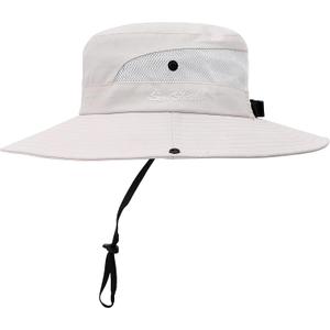 Womens Summer Sun Hat Beach Hat Wide Brim Outdoor UV Protection Hat Foldable Cool Mesh Ponytail Bucket Hat (6-7, Beige)