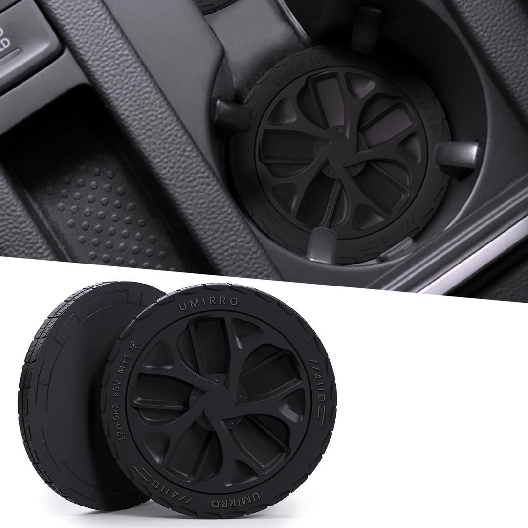UMIRRO Car Coasters for Cup Holder, Cute Car Interior Decor Accessories, Small Fun Gifts for Men, Dad, Husband, Him, Friend, Birthday Gift Ideas for Women, Mom, 2.87", 2 Pack, Black