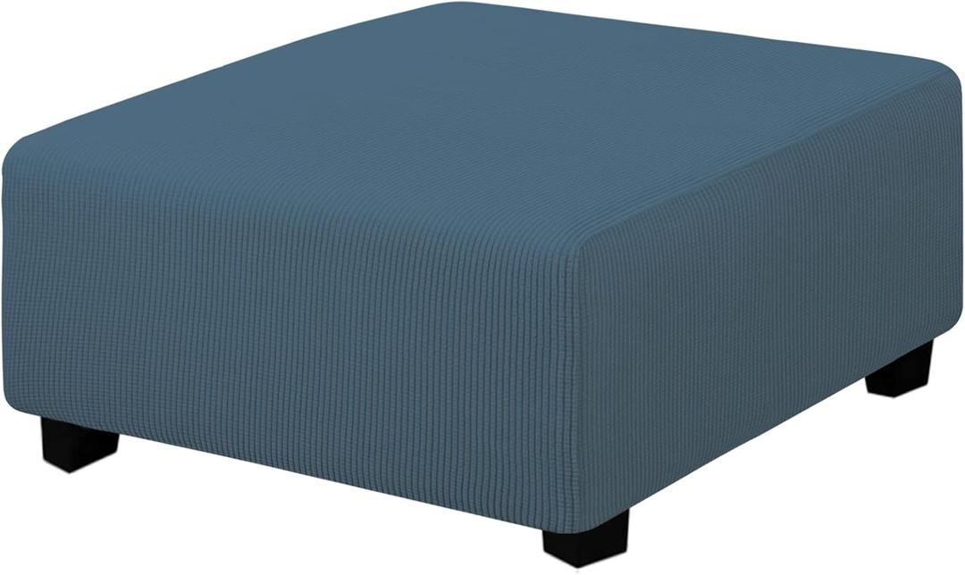 Easy-Going Stretch Square Ottoman Cover 40x40x15 inch Folding Storage Stool Furniture Protector Soft Rectangle slipcover with Elastic Bottom Bluestone M-XL 