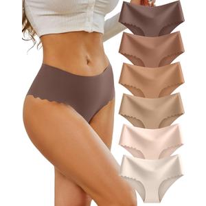 Sth Big High Waisted Seamless Underwear for Women No Show Panties Cheeky Scalloped Edge Bikini Breathable Briefs 6 Pack