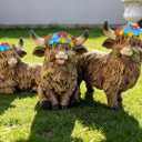 LEGIFO Highland Cow Figurine Set of 3, Funny Art Sculpture for Garden Backyard Patio Lawn Decorations, Outdoor Decor Statue Gift for Women Mom Grandma, Christmas Birthday