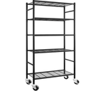 Sakugi Storage Shelves Organizer - 5 Tier Metal Shelf Organizer with Metal Wheels and Adjustable Leveling Feet, Heavy Duty Garage Shelving for Kitchen, Pantry and Closet, 33.1"x12.6"x73.5", Black
