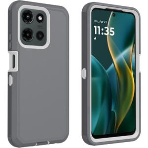 for Motorola Moto G 2025 Case/Moto G 2026 Case/Moto G Play 2026 Case, Defender Case Heavy Duty Shockproof Dustproof 3 in 1 Rugged Protective Phone Cover (White/Grey)