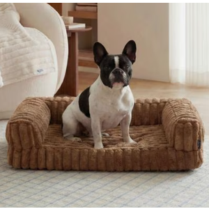 Bedsure ComfyFleece Orthopedic Waterproof Dog Sofa Bed with Corduroy Removable Cover, Brown, Medium 