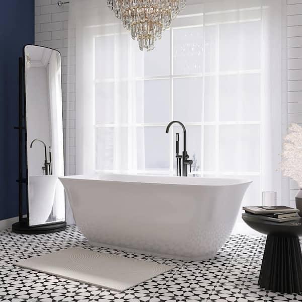 59 in. x 31.5 in. Acrylic Freestanding Flatbottom Double Ended Soaking Bathtub in White