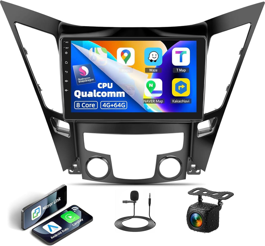 4GB+64GB, 8 Core Qualcomm Car Stereo Radio for Hyundai Sonata 2010-2015 Android 13 Wireless CarPlay Android Auto 9 Inch IPS Touchscreen GPS Navigation Bluetooth 5.1 DSP WiFi AHD Backup Camera SWC