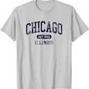 Vintage Chicago Illinois Est 1833 Retro Throwback Souvenir T-Shirt (Small, Grey)