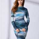 RoseSeek Women's Off Shoulder Ombre Tie Dye Bodycon Dress Long Sleeve Slim Fit Pencil Mini Dresses (Blue, S)